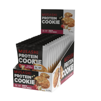 Musashi Protein Cookie 58g White Choc Berry - 12 Pack