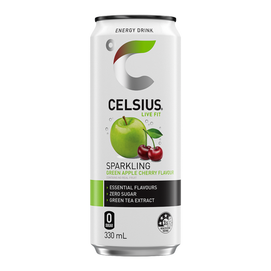 CELSIUS Sugar Free Energy Drink 330ml Green Apple Cherry - 24 Pack