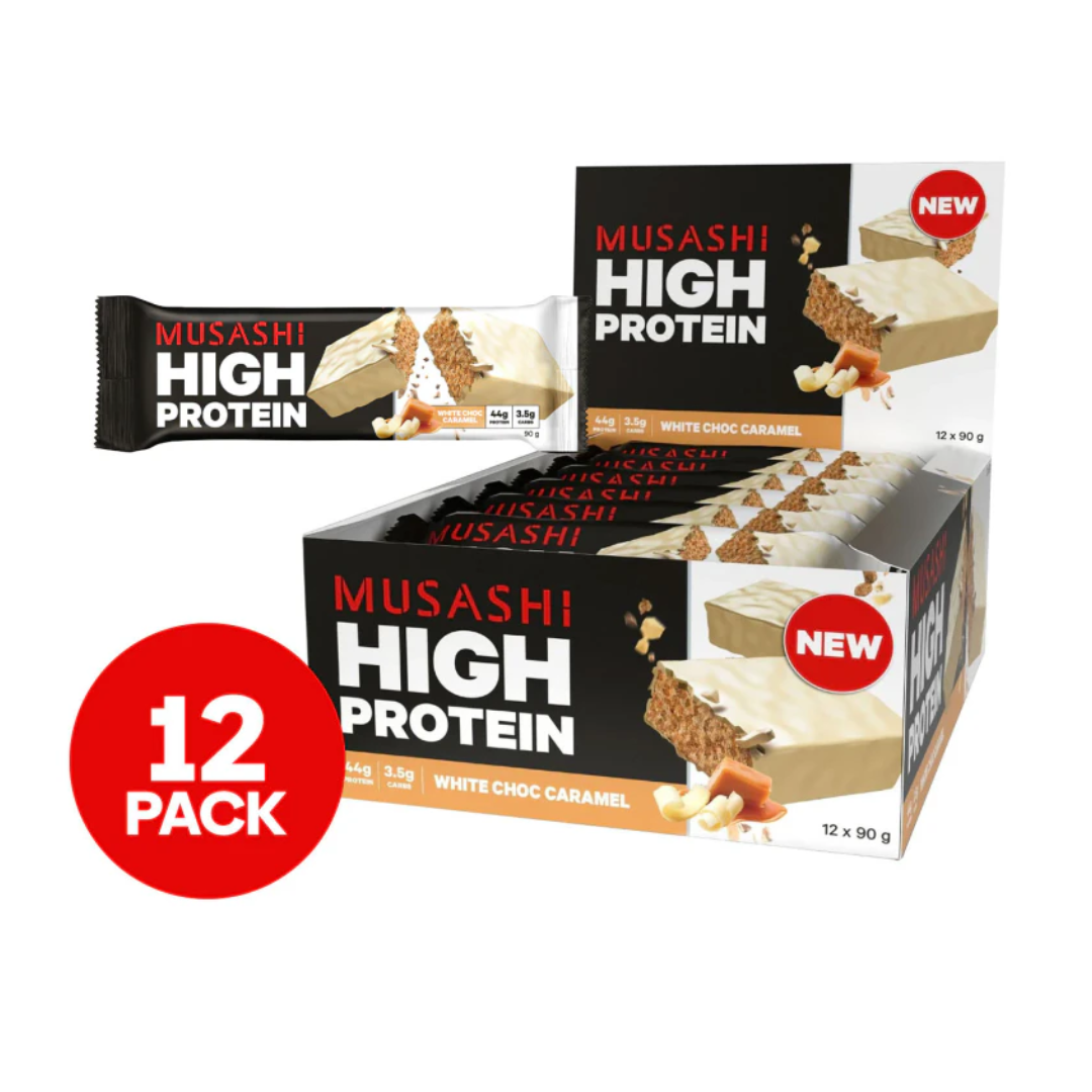 Musashi High Protein Bar - 90g - White Choc Caramel - 12 Pack