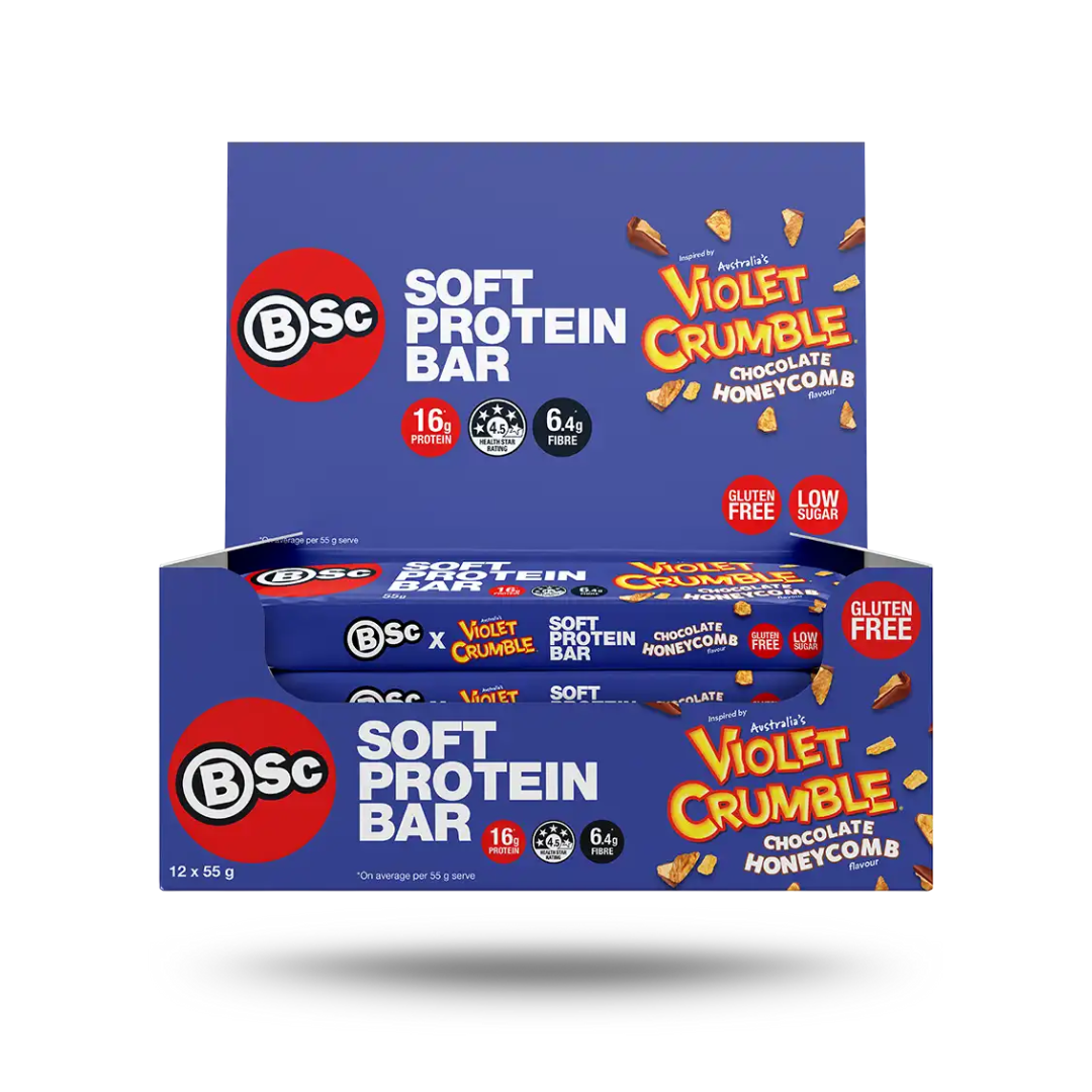 BSc Violet Crumble Soft Protein Bar 55g Chocolate Honeycomb - 12 Pack