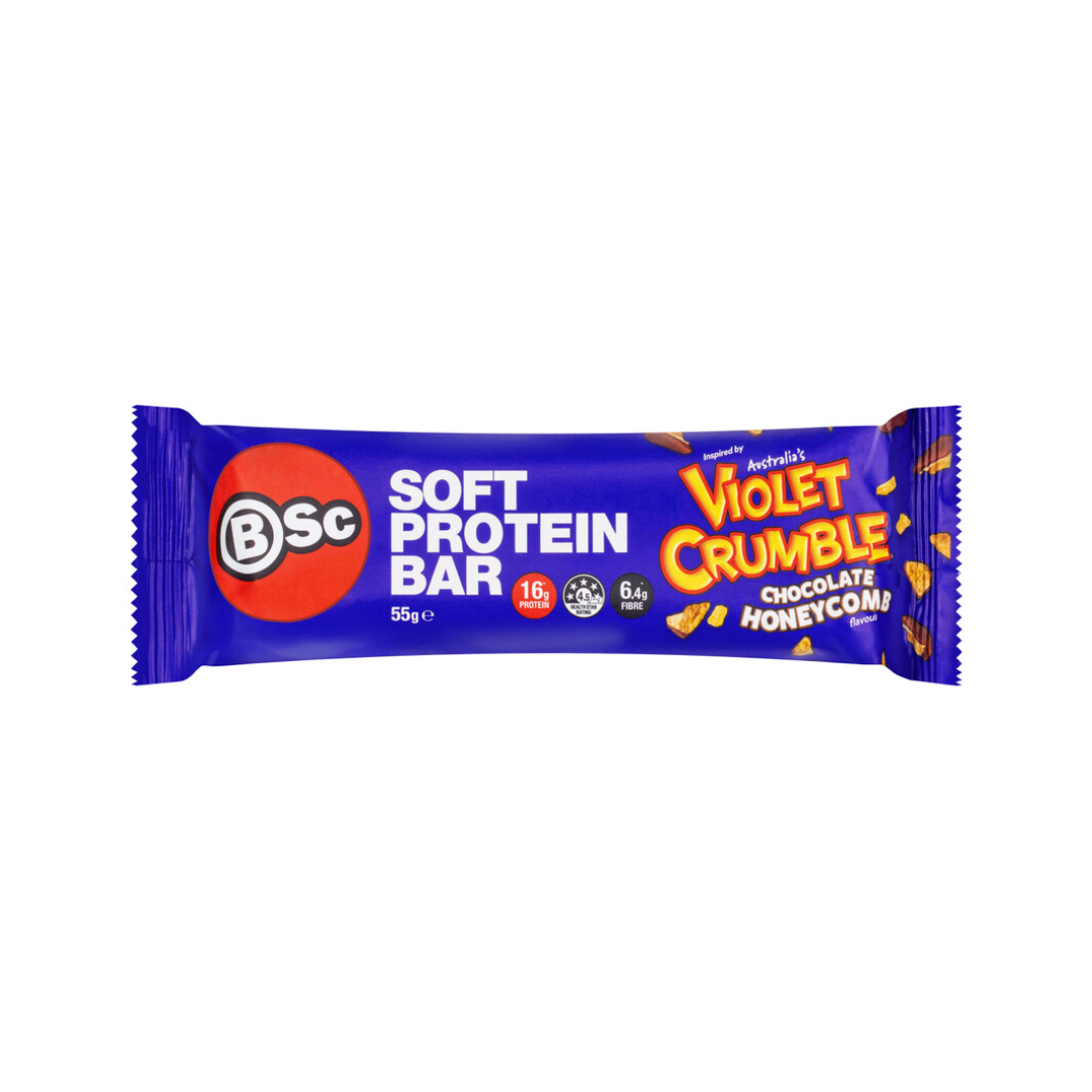 BSc Violet Crumble Soft Protein Bar 55g Chocolate Honeycomb - 12 Pack