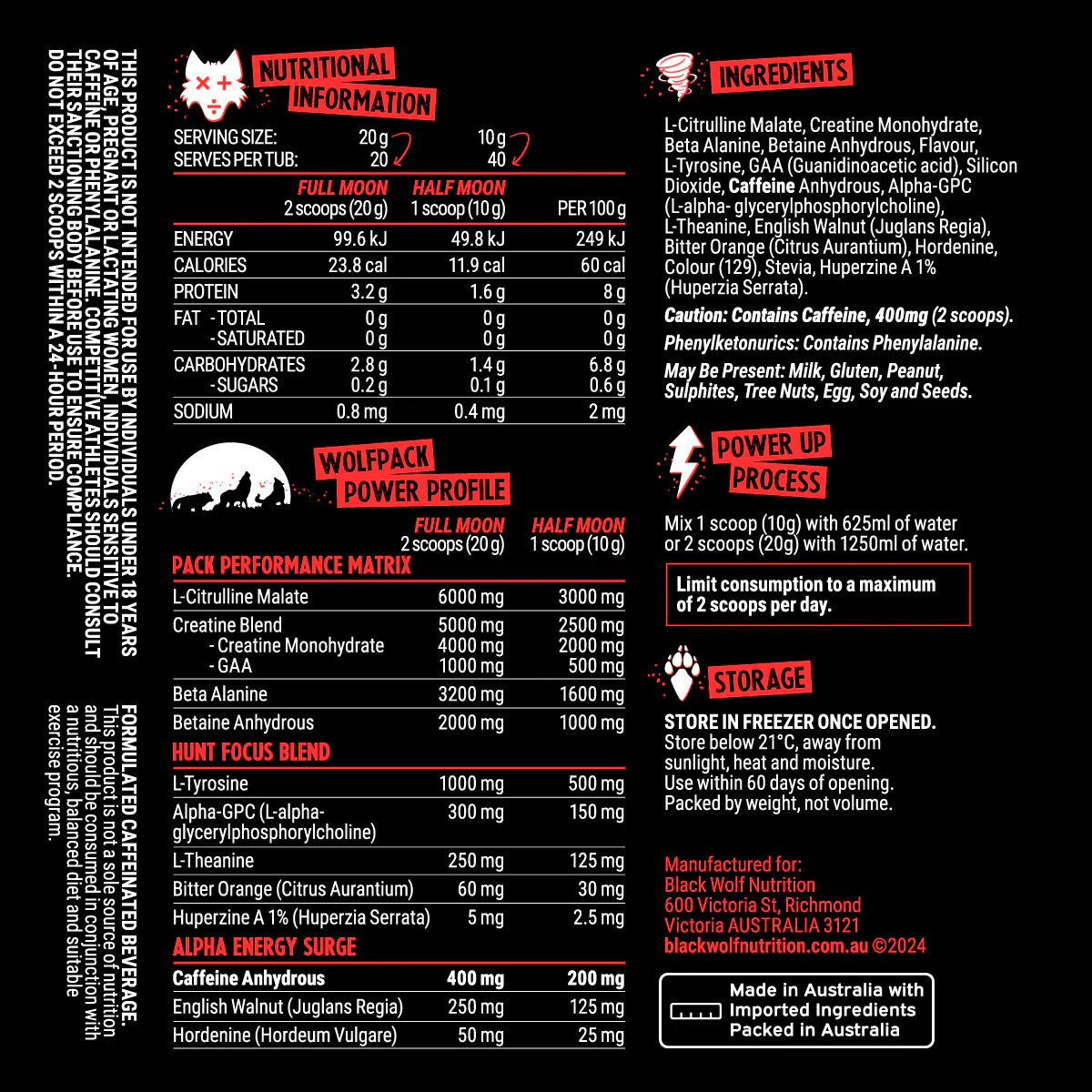 Black Wolf Nutrition Pre-Workout 40 Serve Red Frog