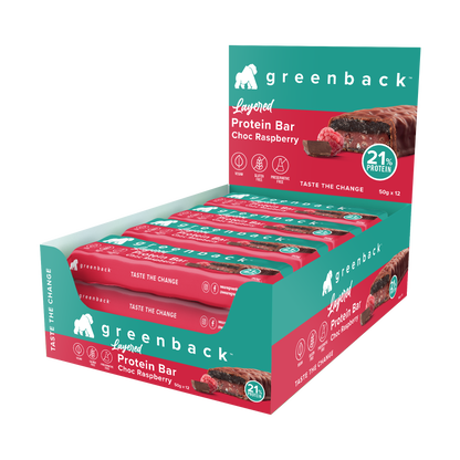 Greenback Plant Protein Layered Bar 50g Choc Raspberry - 12 Pack