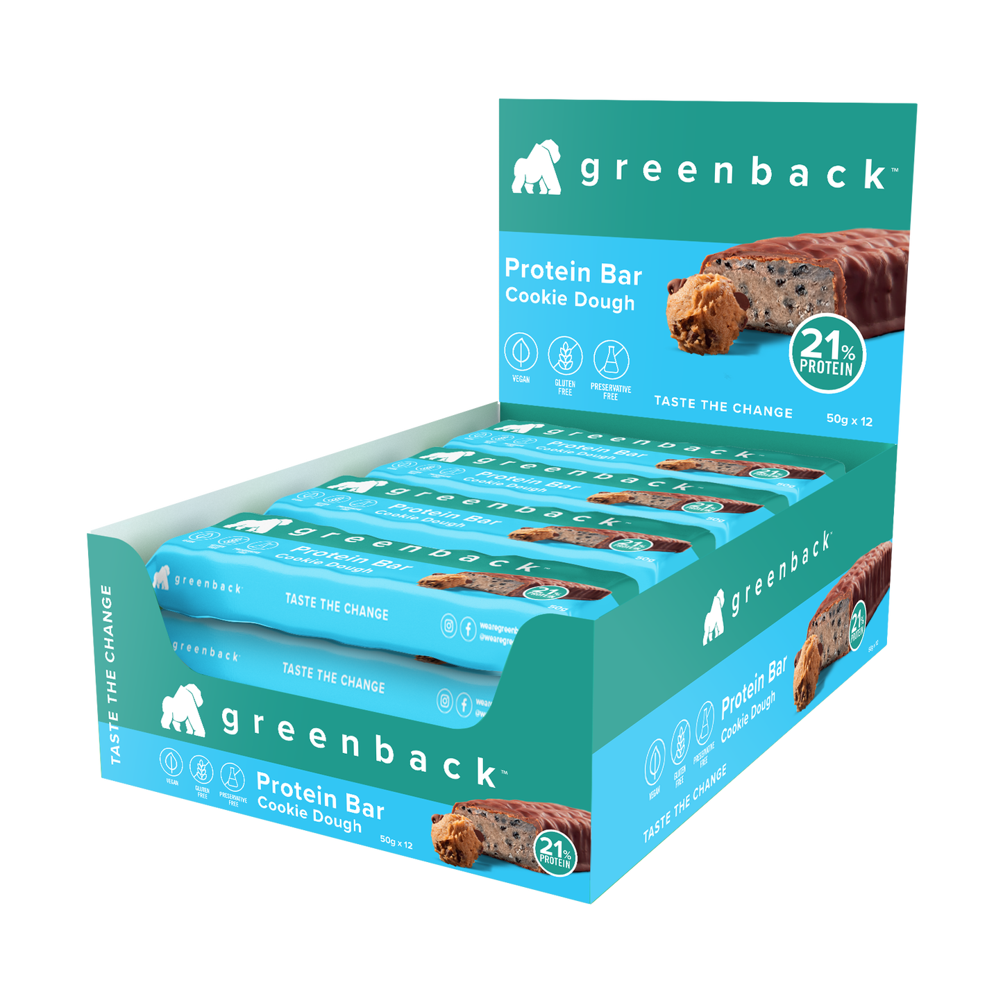 Greenback Plant Protein Bar 50g Cookie Dough - 12 Pack