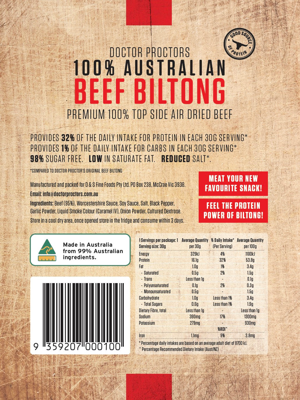 Doctor Proctor's Healthy Choice Beef Biltong 30g - 12 pack