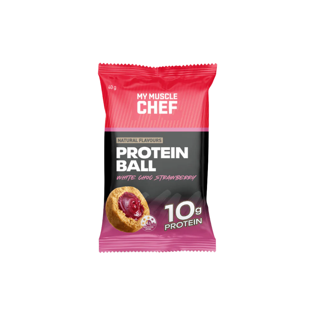 My Muscle Chef Protein Ball 40g White Choc Strawberry - 12 Pack