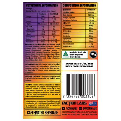 Faction Labs DISORDER Pre-Workout 8g Sachet Sunburnt Country Ltd Edition - 10 Pack