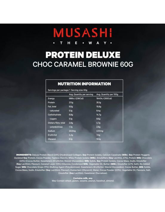 Musashi Deluxe Protein Bar - 60g - Choc Caramel Brownie - 12 Pack