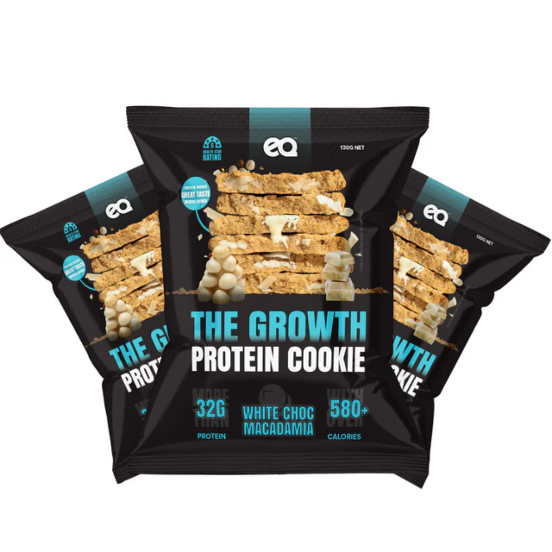 NEW EQ Growth Protein Cookie 130g White Choc Macadamia - 12 Pack