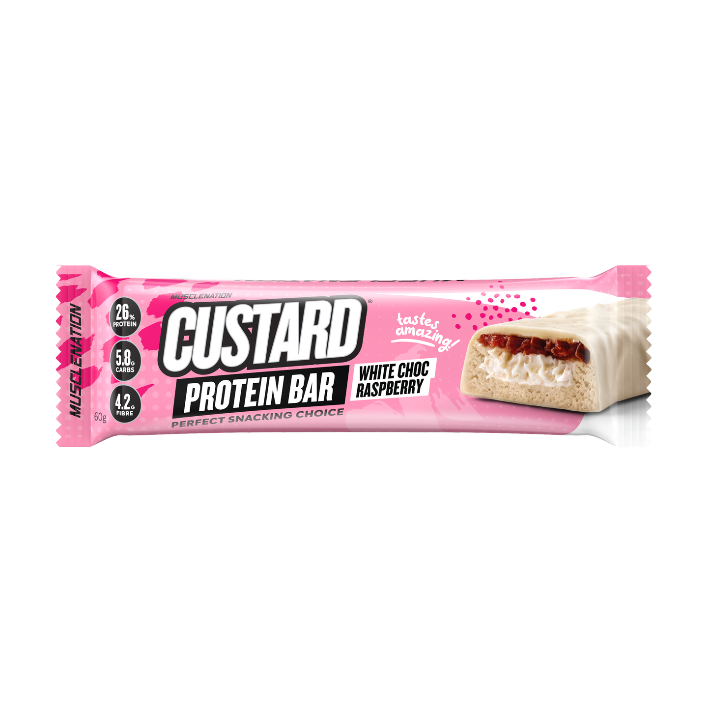 Muscle Nation Custard Protein Bar 60g White Choc Raspberry - 12 Pack