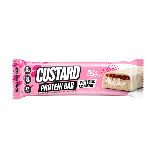 Muscle Nation Custard Protein Bar 60g White Choc Raspberry - 12 Pack