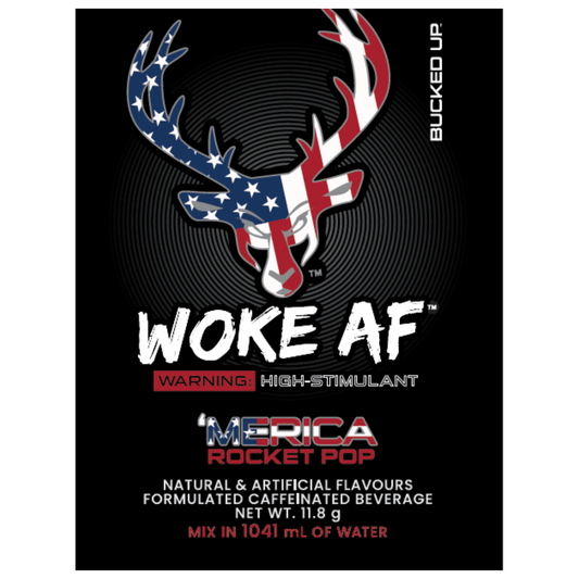 WOKE AF High Stimulant Pre-Workout 12g Sachet 'MERICA Rocket Pop - 10 Pack