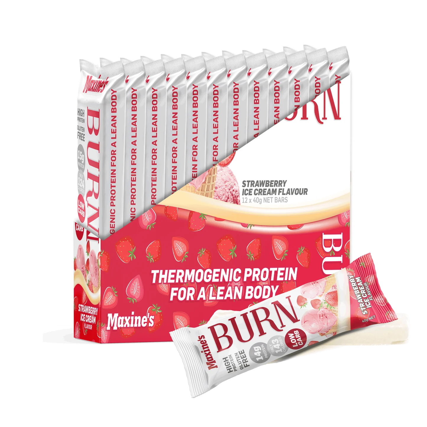 MAXINE'S Burn Bar - 40g - Strawberry Ice Cream  - 12 Pack