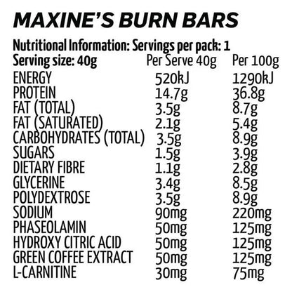 MAXINE'S Burn Bar - 40g - Choc Crunch Obsession  - 12 Pack