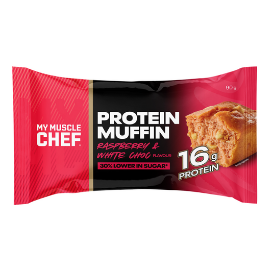 My Muscle Chef Protein Muffin 90g Raspberry & White Choc - 12 Pack