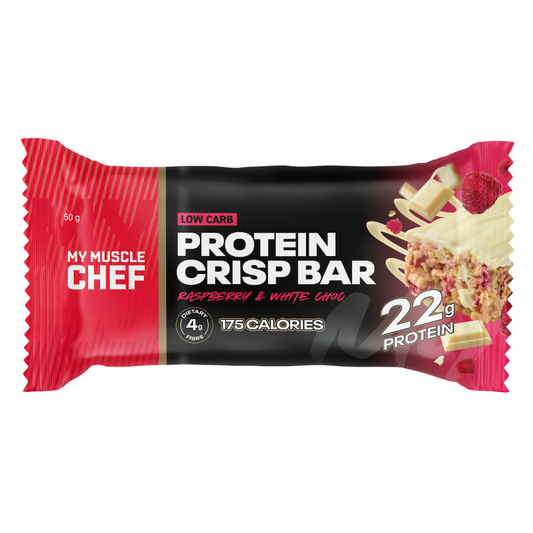 My Muscle Chef 50g Protein Crisp Bar Raspberry & White Choc - 12 Pack