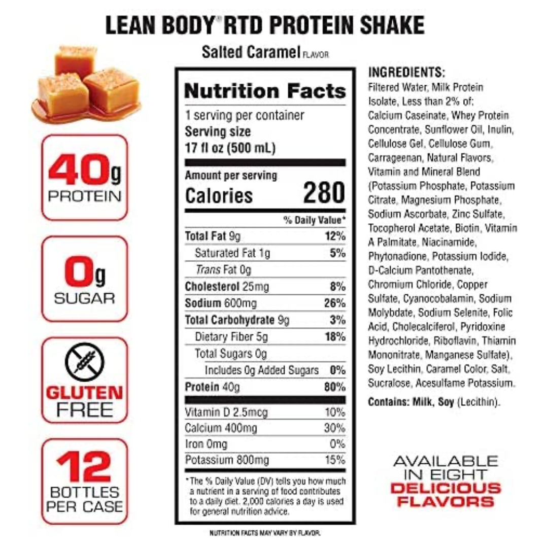 Lean Body 40g Protein RTD 500ml Salted Caramel - 12 Pack