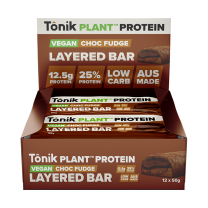 Tonik Plant Protein Layered Bar 50g Choc Fudge - 12 Pack