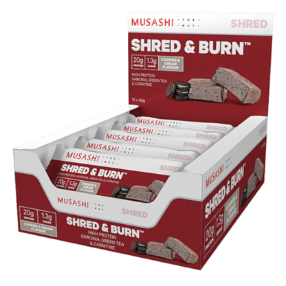 Musashi Shred & Burn Bar - 60g - Cookies & Cream- 12 Pack