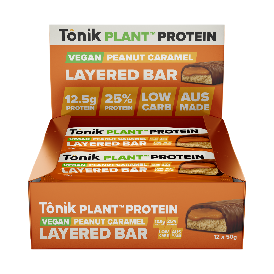 Tonik Plant Protein Layered Bar 50g Peanut Caramel - 12 Pack