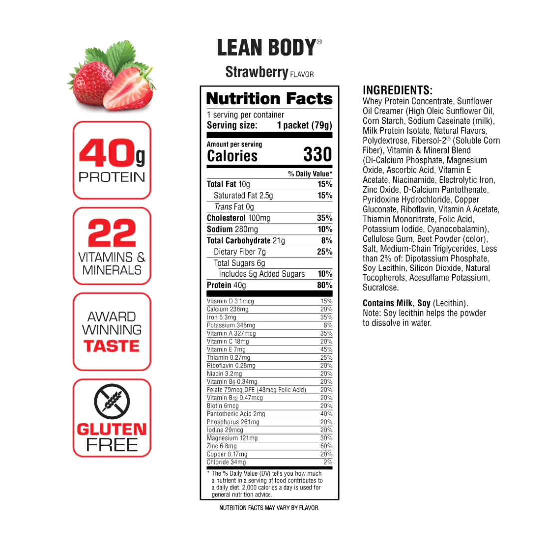 Lean Body 40g Protein RTD 500ml Strawberry - 12 Pack