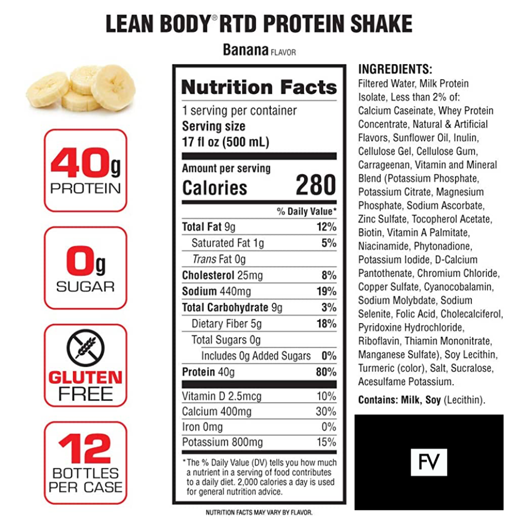 Lean Body 40g Protein RTD 500ml Banana - 12 Pack