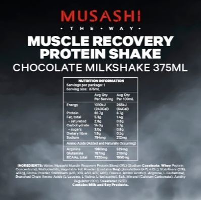 Musashi Recovery Shake- 375ml - Choc - 6 Pack