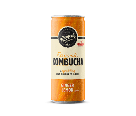 Remedy Kombucha Can 250ml Ginger Lemon - 6 x 4 Pack