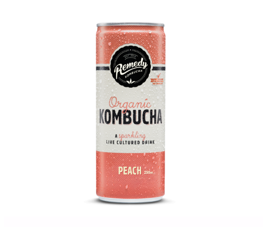 Remedy Kombucha Can 250ml Peach - 6 x 4 Pack