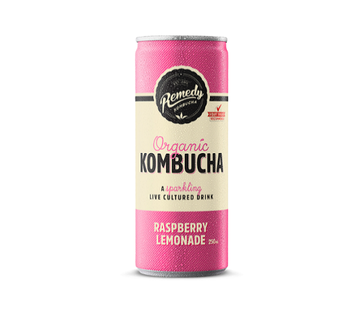 Remedy Kombucha Can 250ml Raspberry Lemonade - 6 x 4 Pack