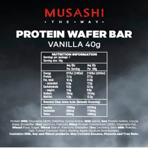 Musashi Wafer Bar - 40g - Vanilla - 12 Pack