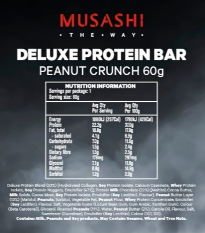 Musashi Deluxe Protein Bar - 60g - Peanut Crunch - 12 Pack