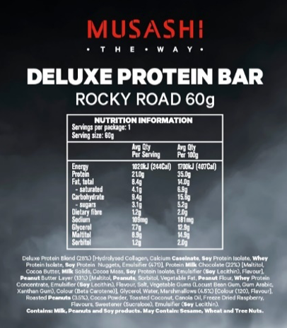 Musashi Deluxe Protein Bar - 60g - Rocky Road - 12 Pack