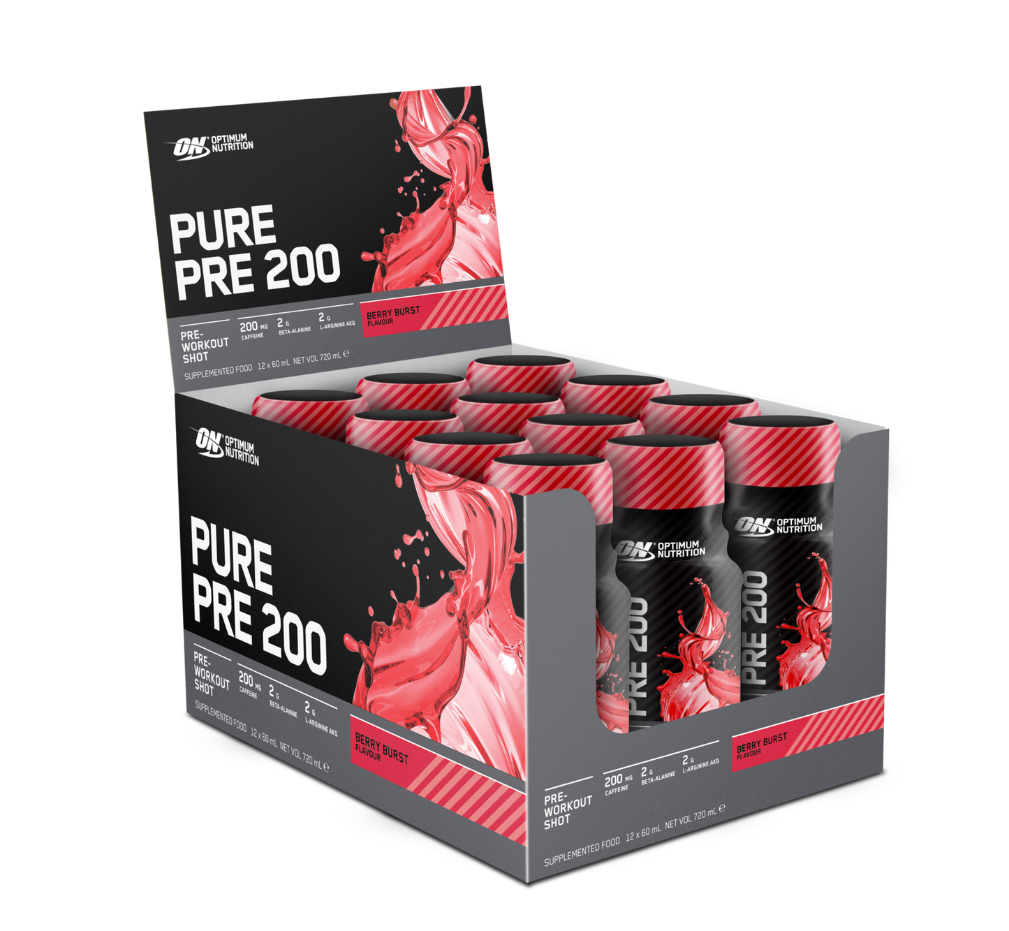 ON Pure Pre 200 Pre-Workout Shot - Berry - 12 Pack